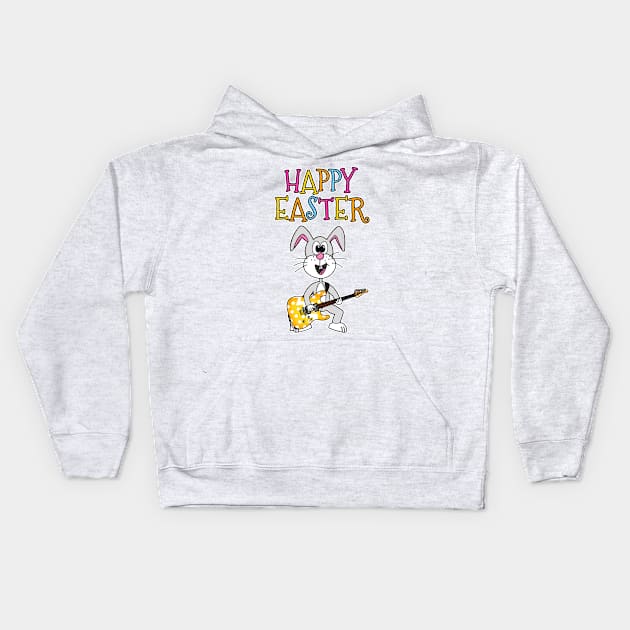 Guitarist Easter Bunny Playing Guitar Kids Hoodie by doodlerob